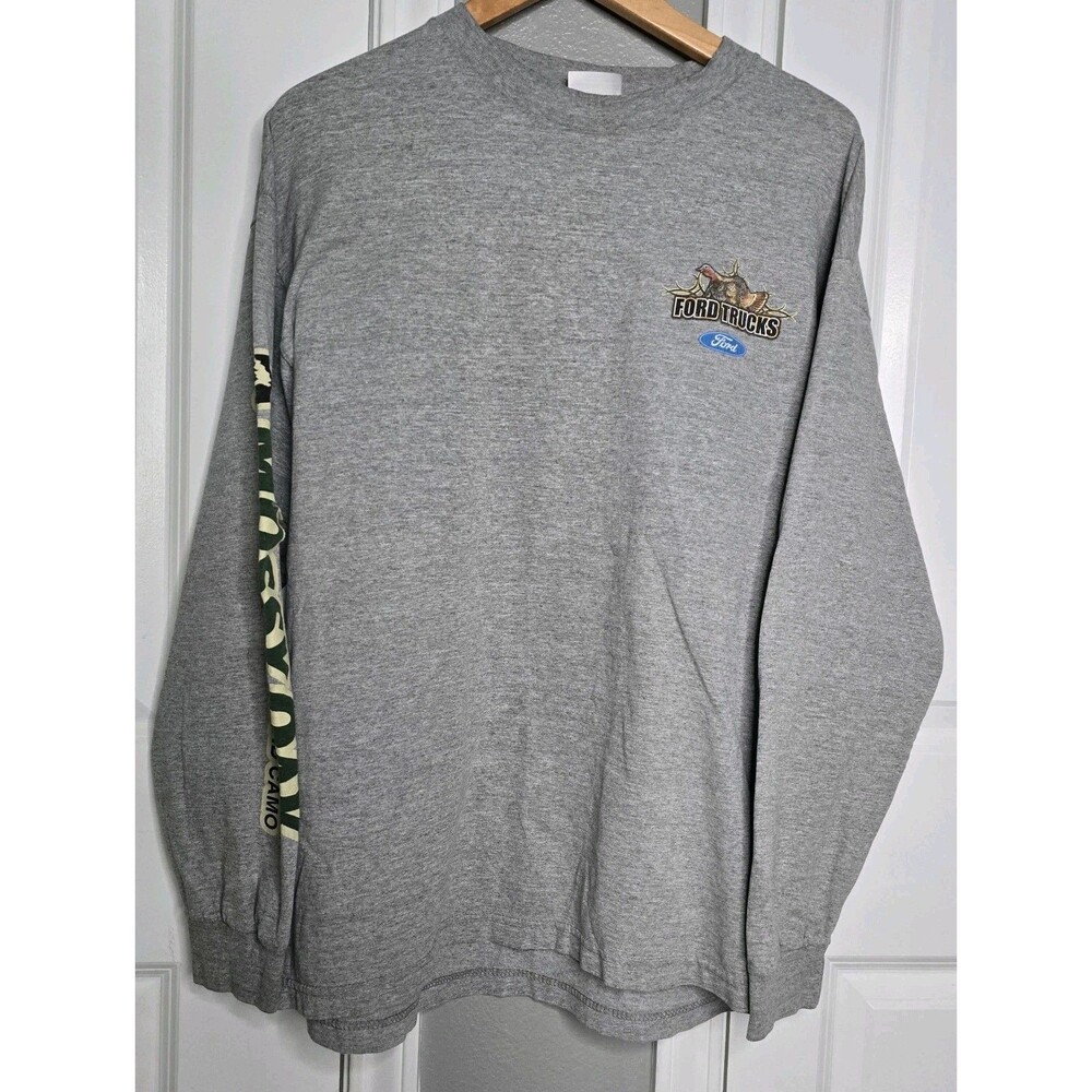 Vintage Ford × Mossy Oak Men's XL Long Sleeve Grey Shirt Country Legends Damaged